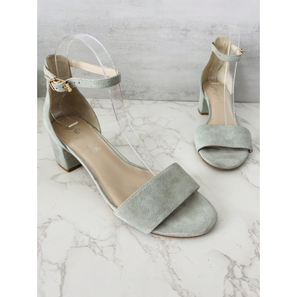 Free People Marigold Ankle Strap Sandals Sz 39/ 8.5 Pastel Green Suede Mid Heel